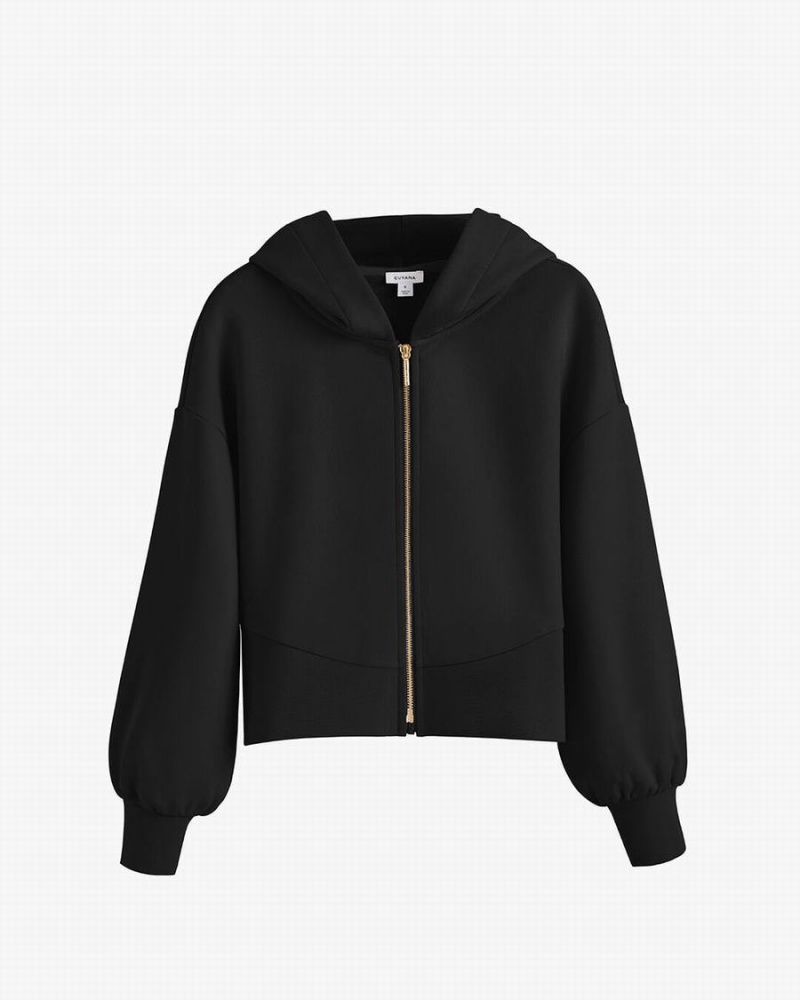 Sweat a Capuche Cuyana Terry Zip Front Noir Femme | QYY-9777859