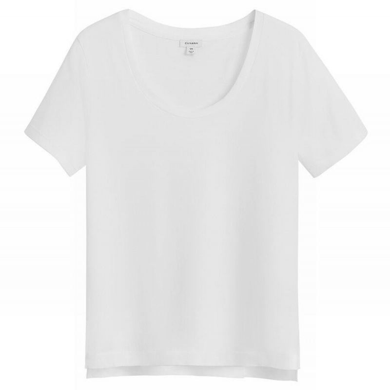 T Shirts Cuyana Pima Scoop Neck Tee Blanche Femme | ROI-4130693