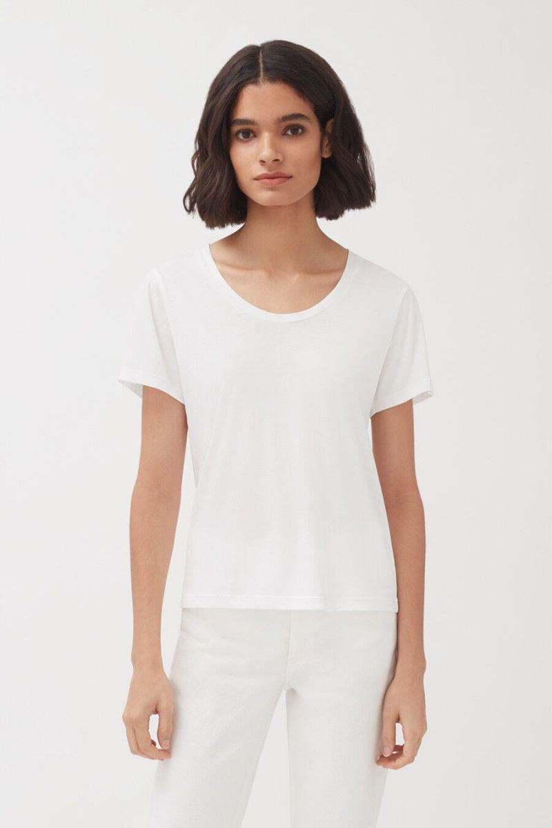 T Shirts Cuyana Pima Scoop Neck Tee Blanche Femme | ROI-4130693