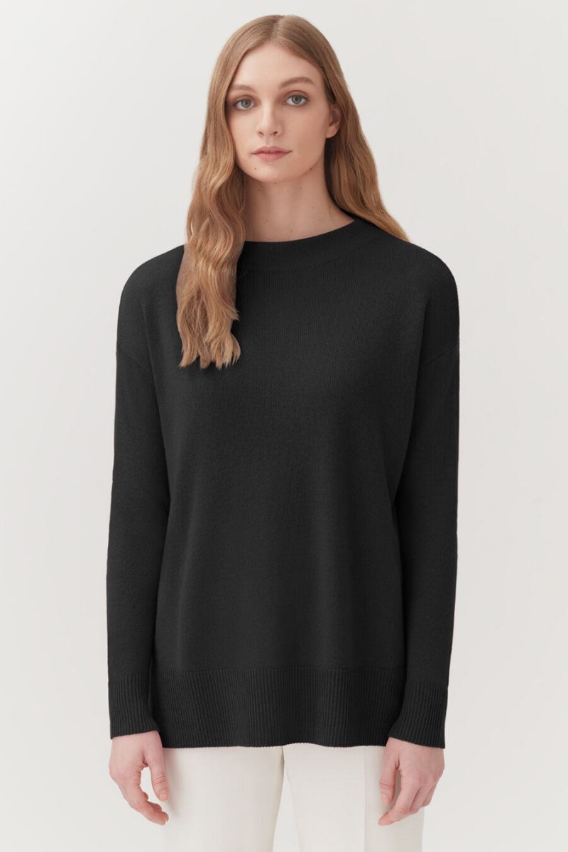 Chandails Cuyana Single-Origin Cashmere Funnel Neck Noir Femme | REJ-1724890