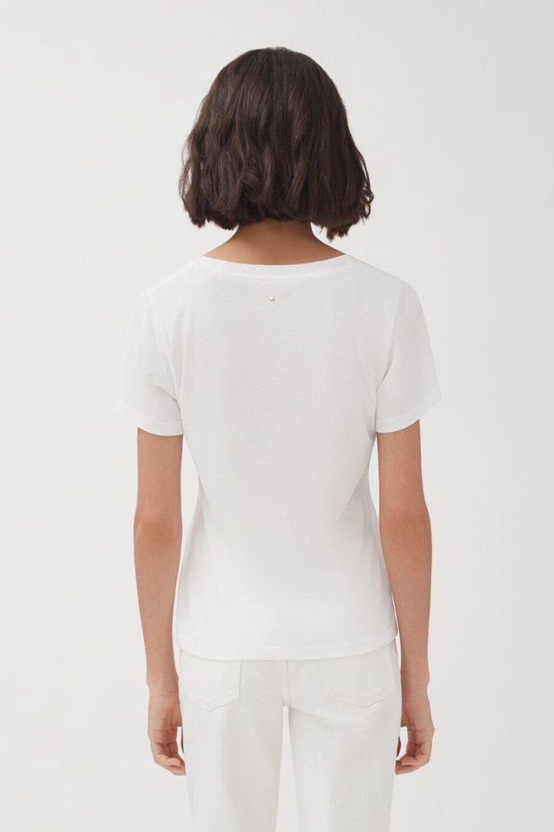 T Shirts Cuyana Pima Scoop Neck Tee Blanche Femme | ROI-4130693