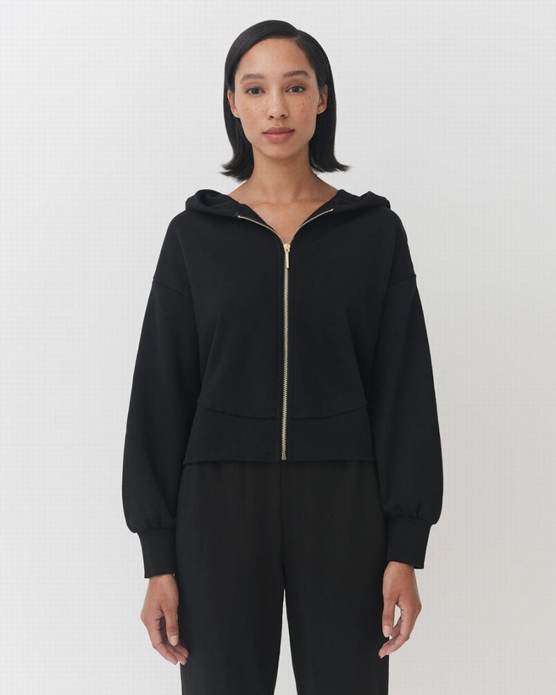 Sweat a Capuche Cuyana Terry Zip Front Noir Femme | QYY-9777859