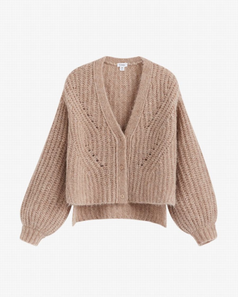 Cardigan Cuyana Alpaca Laine Cropped Kaki Femme | JZN-9482508