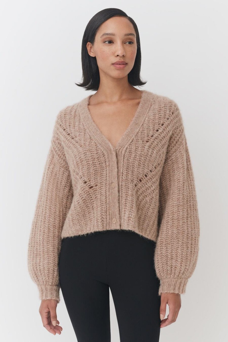 Cardigan Cuyana Alpaca Laine Cropped Kaki Femme | JZN-9482508