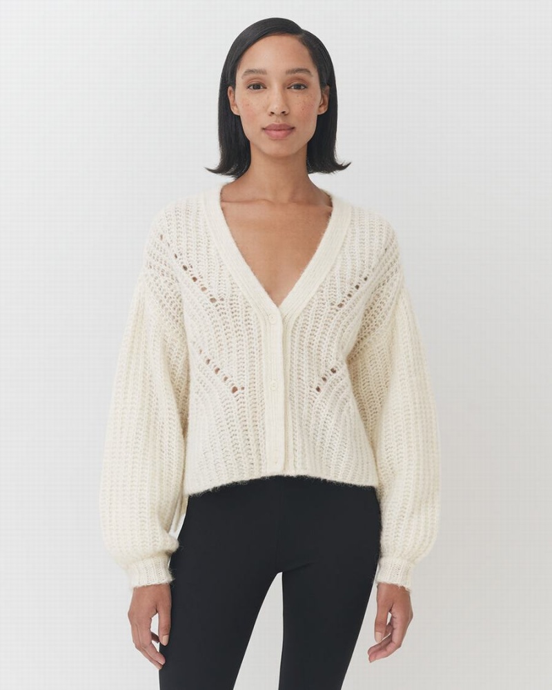 Cardigan Cuyana Alpaca Laine Cropped Blanche Femme | BRN-3624992