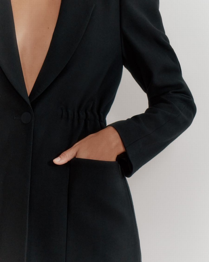 Blazer Cuyana Draped Sleeve Noir Femme | QRP-5772386