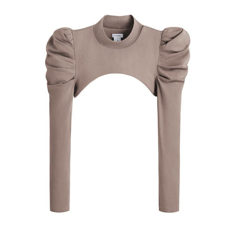 T Shirts Cuyana French Terry Puff Sleevelette Marron Clair Femme | TMJ-4088694