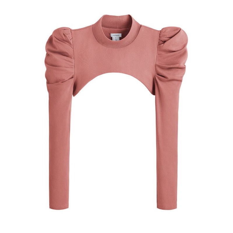 T Shirts Cuyana French Terry Puff Sleevelette Rose Femme | NWM-0835142