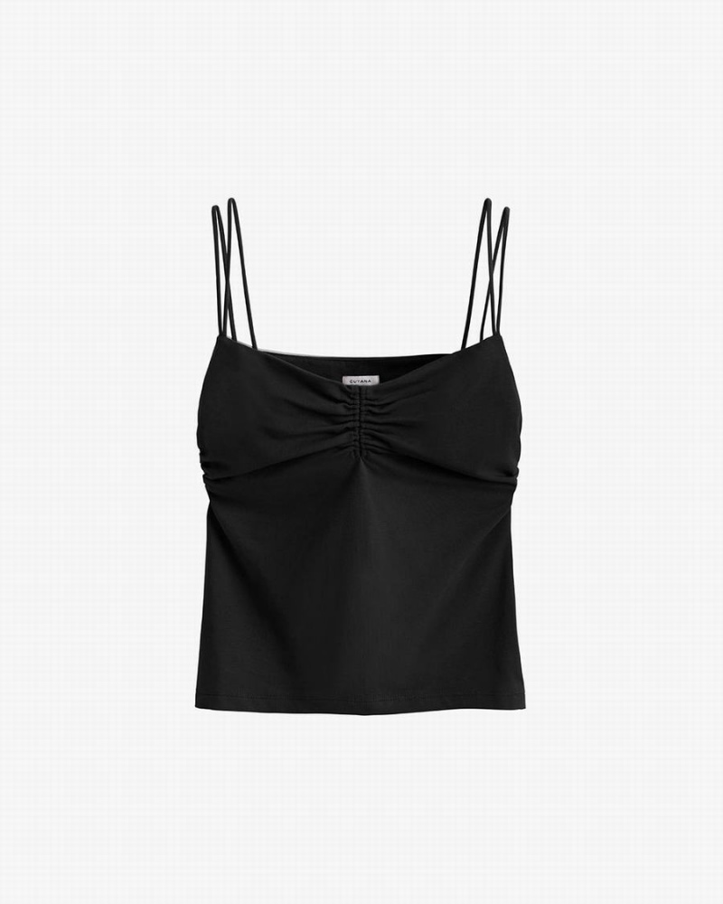 Debardeur Cuyana Gathered Front Cami Noir Femme | UNH-3078956