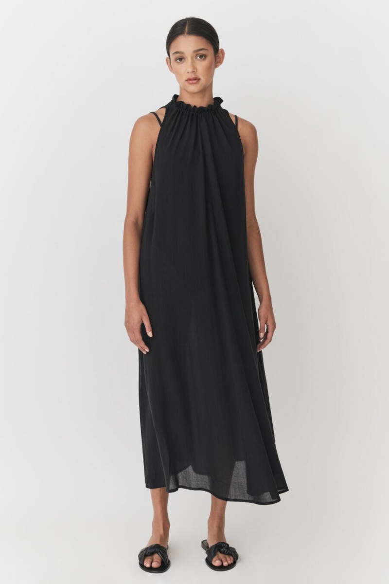 Peignoir Cuyana Gathered-Neck Maxi Cover Up Noir Femme | QQF-3272559