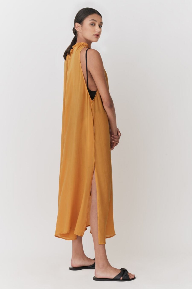 Peignoir Cuyana Gathered-Neck Maxi Cover Up Jaune Femme | JSN-9190249