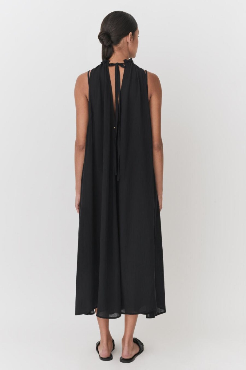 Peignoir Cuyana Gathered-Neck Maxi Cover Up Noir Femme | QQF-3272559