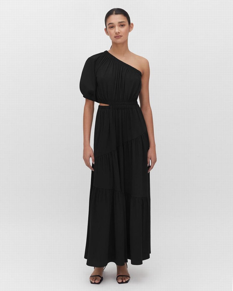 Peignoir Cuyana Gathered One Shoulder Noir Femme | DQW-0937474