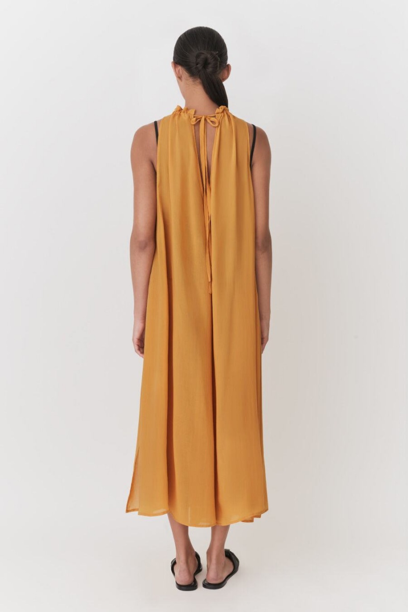 Peignoir Cuyana Gathered-Neck Maxi Cover Up Jaune Femme | JSN-9190249