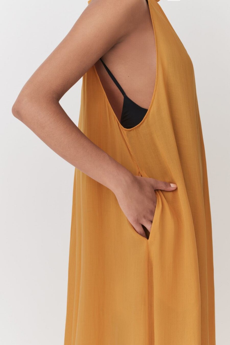 Peignoir Cuyana Gathered-Neck Maxi Cover Up Jaune Femme | JSN-9190249