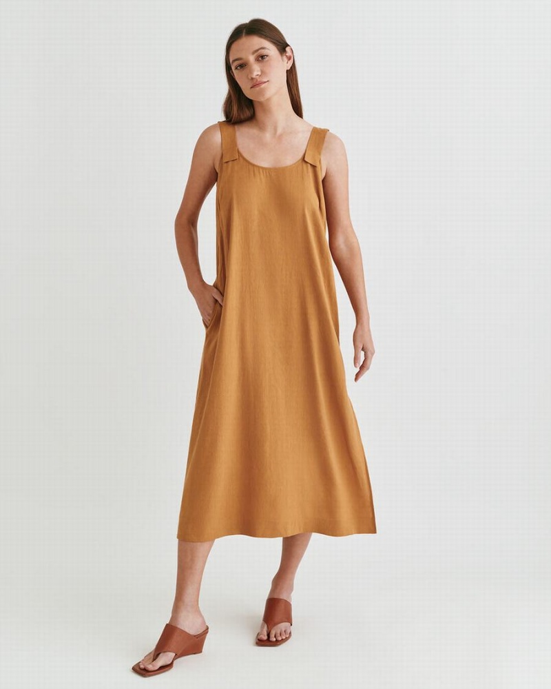 Peignoir Cuyana Linen Gathered Back Orange Femme | ONL-3486191