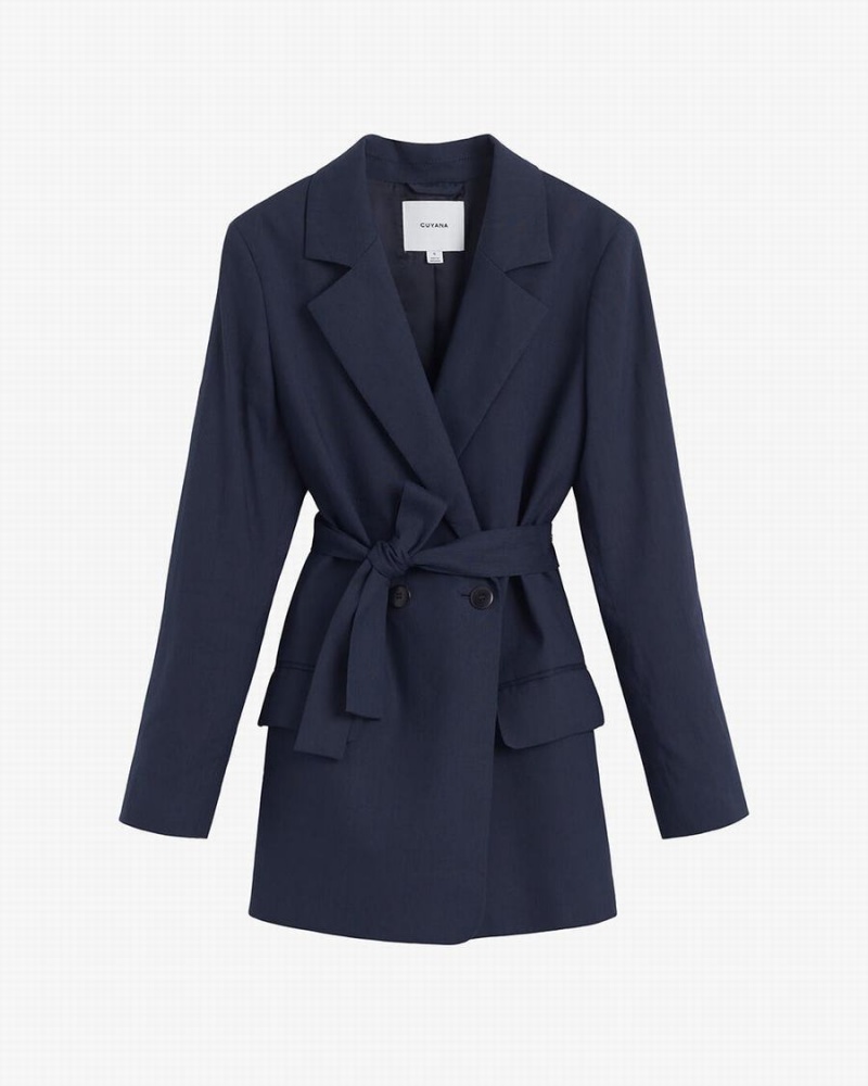 Blazer Cuyana Linen Relaxed Bleu Marine Femme | GVG-3230971