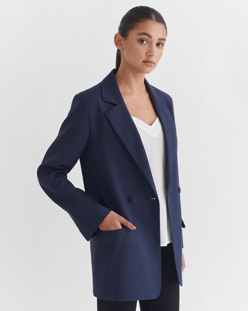 Blazer Cuyana Linen Relaxed Bleu Marine Femme | GVG-3230971