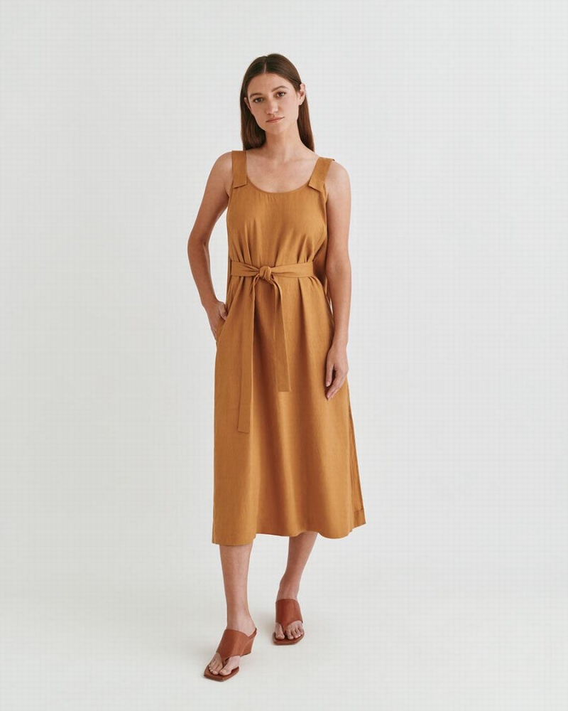 Peignoir Cuyana Linen Gathered Back Orange Femme | ONL-3486191