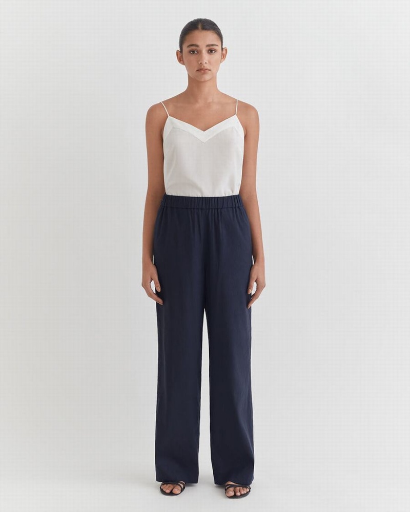 Pantalon Cuyana Linen Larges Leg Bleu Marine Femme | EEF-8124251