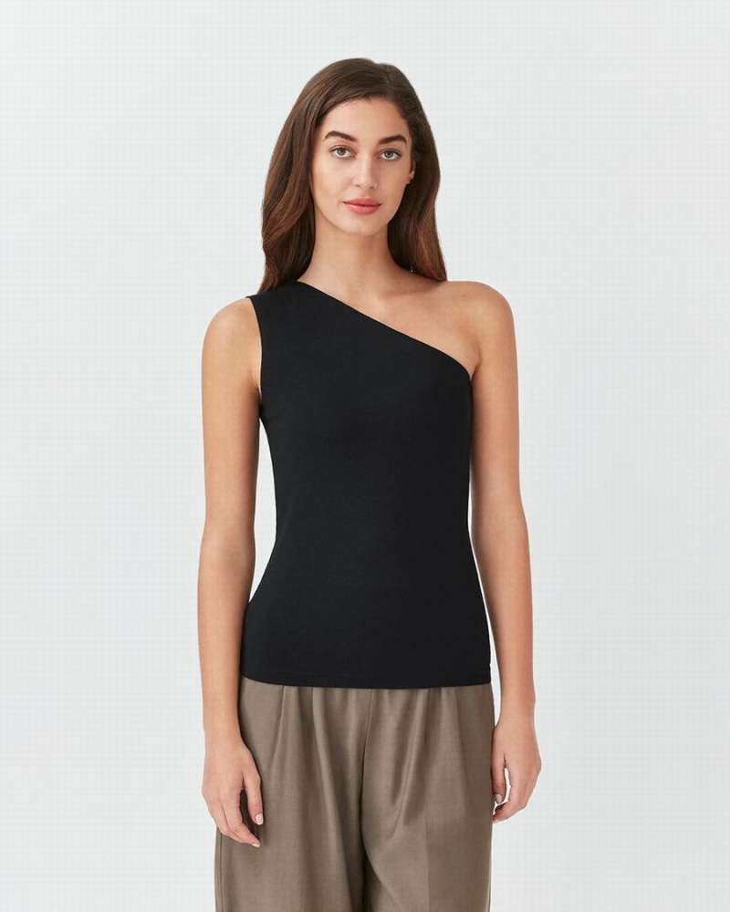 Debardeur Cuyana One Shoulder Top Noir Femme | KKQ-4940537