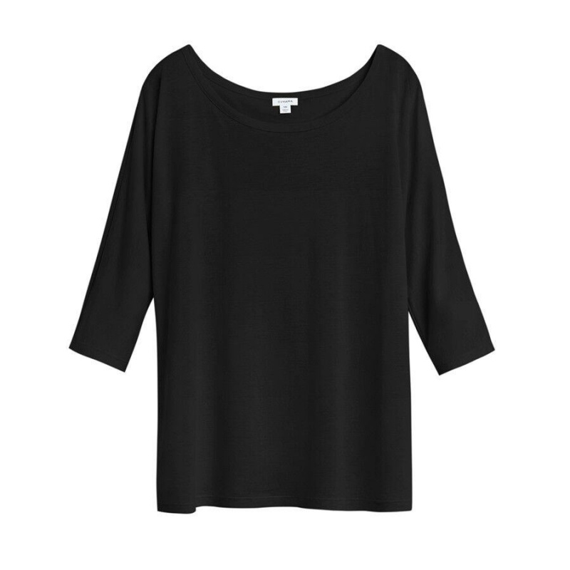 T Shirts Cuyana Organic Pima Drape-Back Noir Femme | AZU-2460251