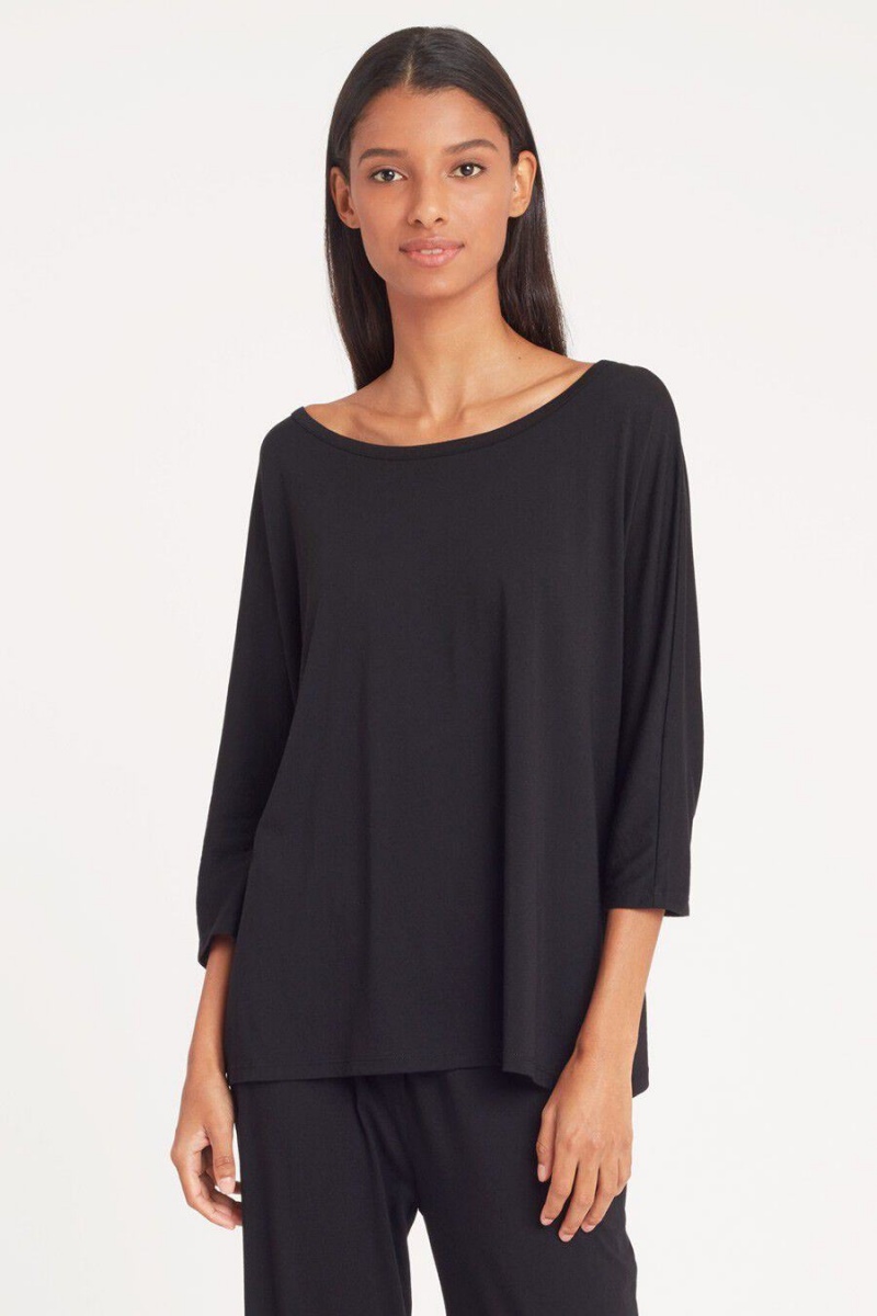 T Shirts Cuyana Organic Pima Drape-Back Noir Femme | AZU-2460251