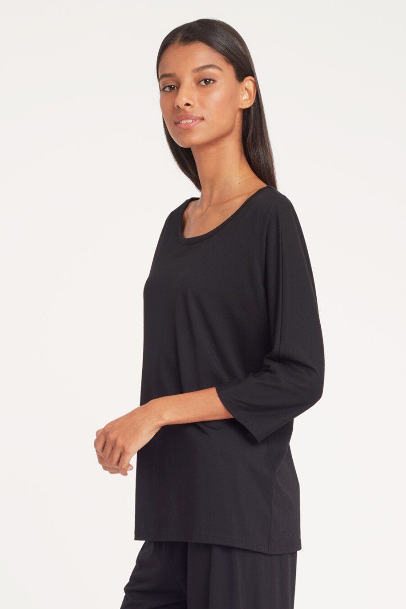 T Shirts Cuyana Organic Pima Drape-Back Noir Femme | AZU-2460251