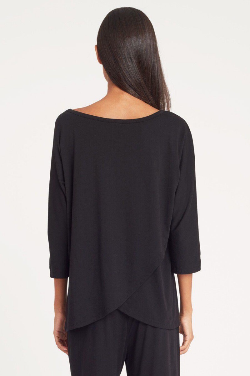 T Shirts Cuyana Organic Pima Drape-Back Noir Femme | AZU-2460251