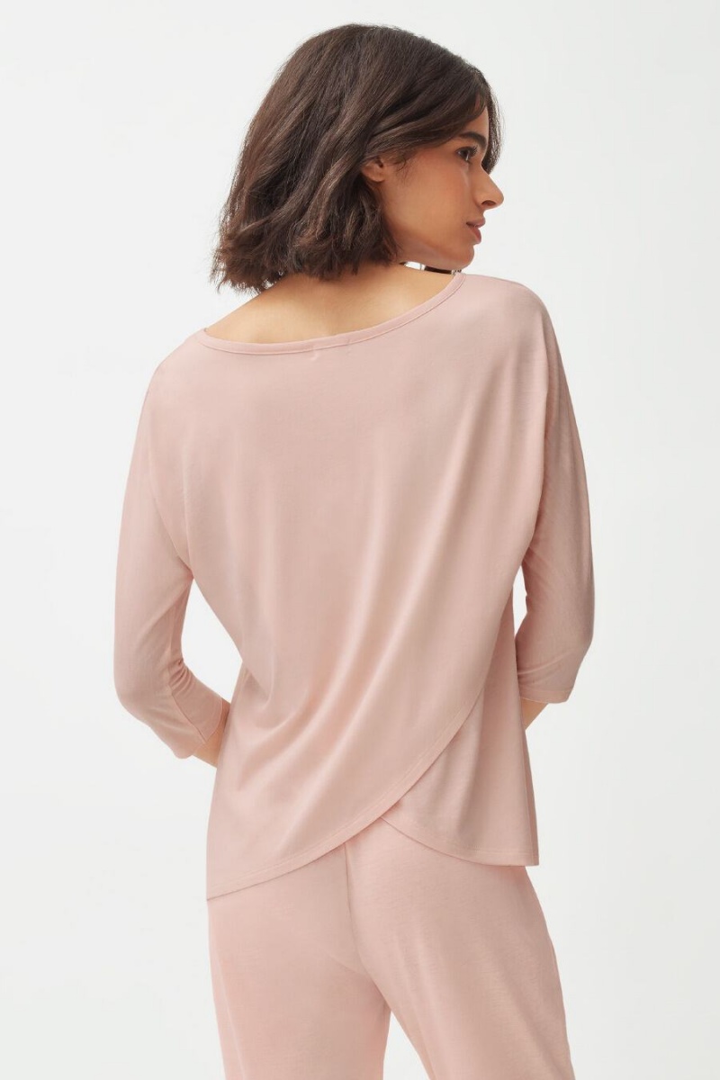 T Shirts Cuyana Organic Pima Drape-Back Rose Femme | IOV-6224484