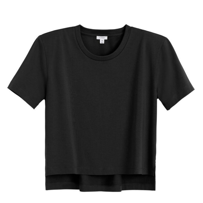 T Shirts Cuyana Rembourré Shoulder Cropped Tee Noir Femme | MAH-1829017