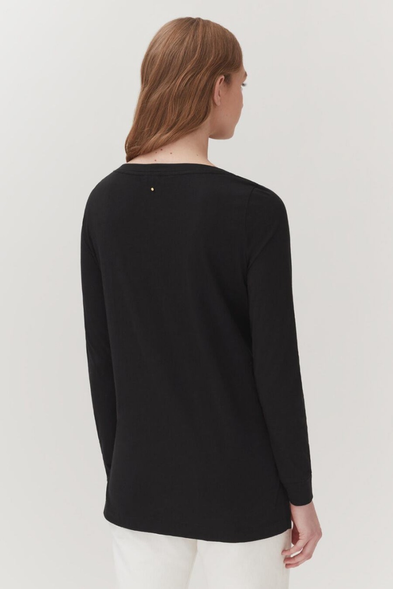 T Shirts Cuyana Pima Boatneck Long Sleeve Tee Noir Femme | LJY-4355051