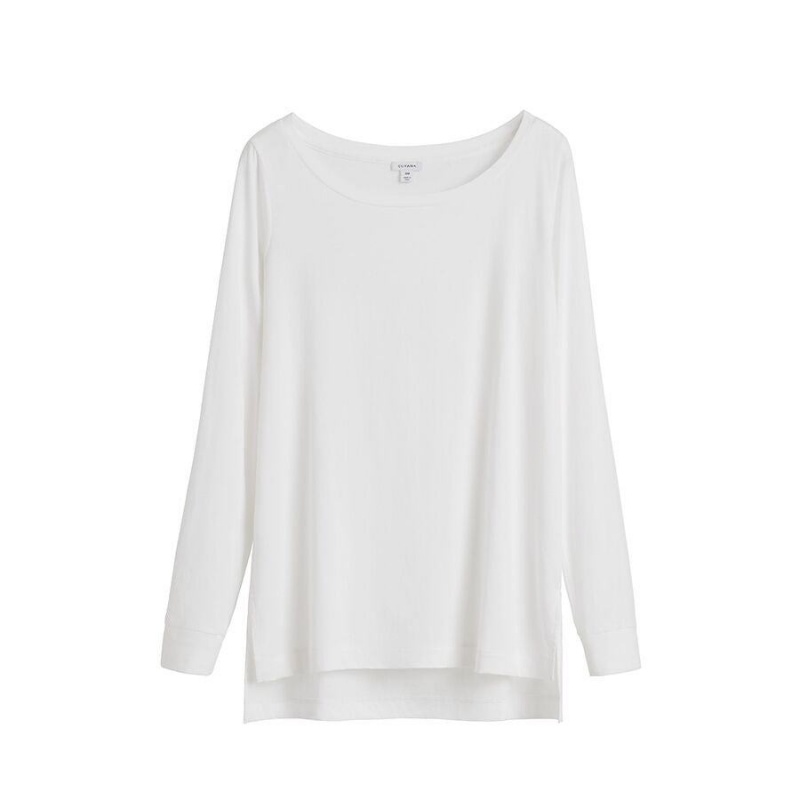 T Shirts Cuyana Pima Boatneck Long Sleeve Tee Blanche Femme | GGW-3986704