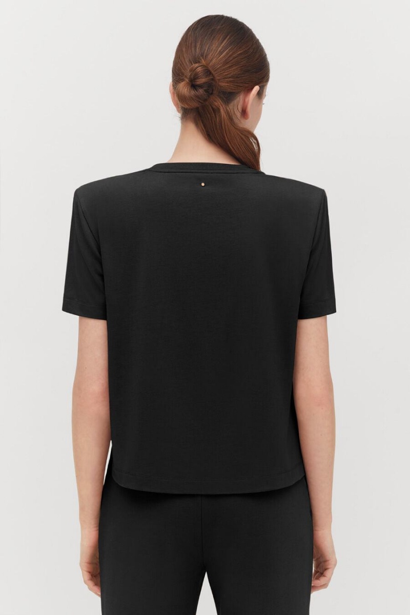 T Shirts Cuyana Rembourré Shoulder Cropped Tee Noir Femme | MAH-1829017