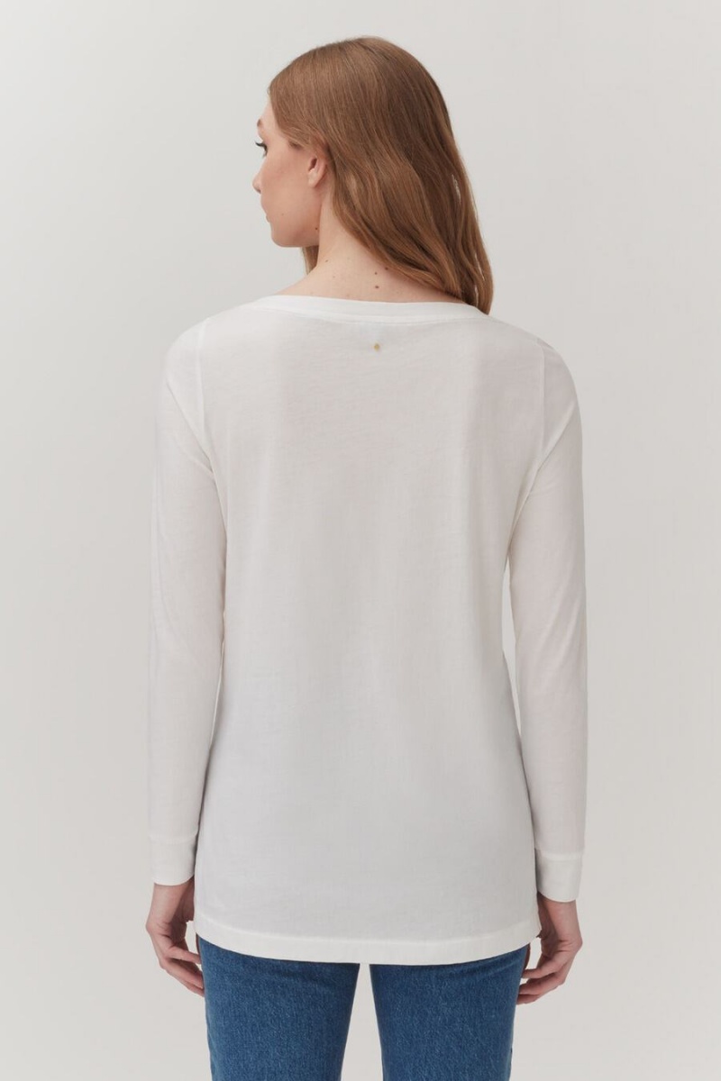 T Shirts Cuyana Pima Boatneck Long Sleeve Tee Blanche Femme | GGW-3986704