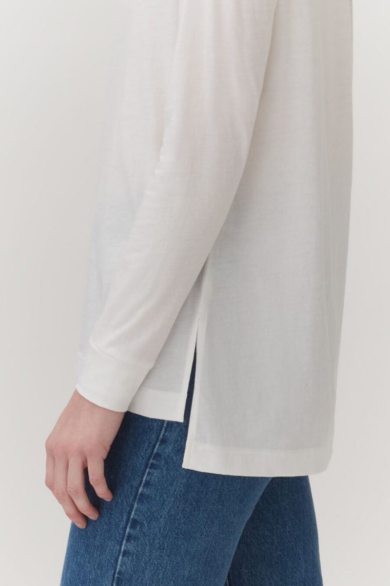 T Shirts Cuyana Pima Boatneck Long Sleeve Tee Blanche Femme | GGW-3986704