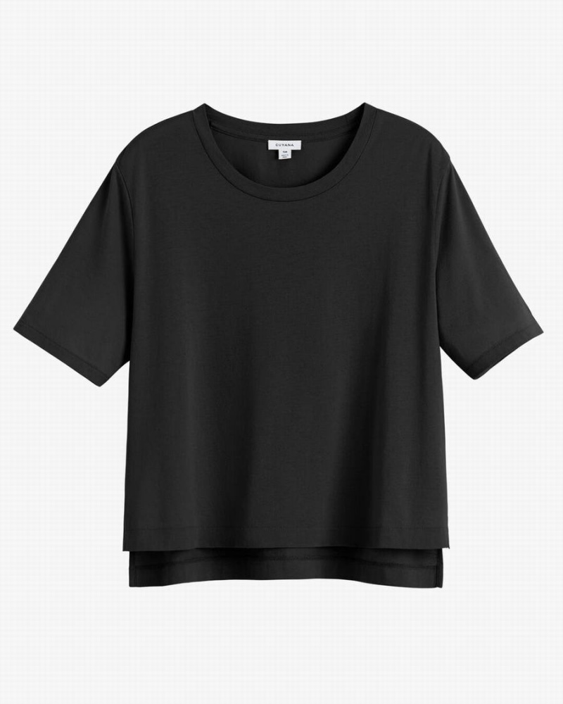 T Shirts Cuyana Pima Cropped Tee Noir Femme | KHP-2034633