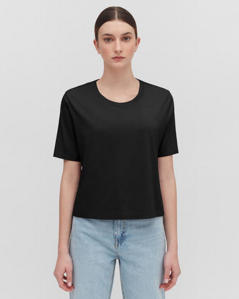 T Shirts Cuyana Pima Cropped Tee Noir Femme | KHP-2034633