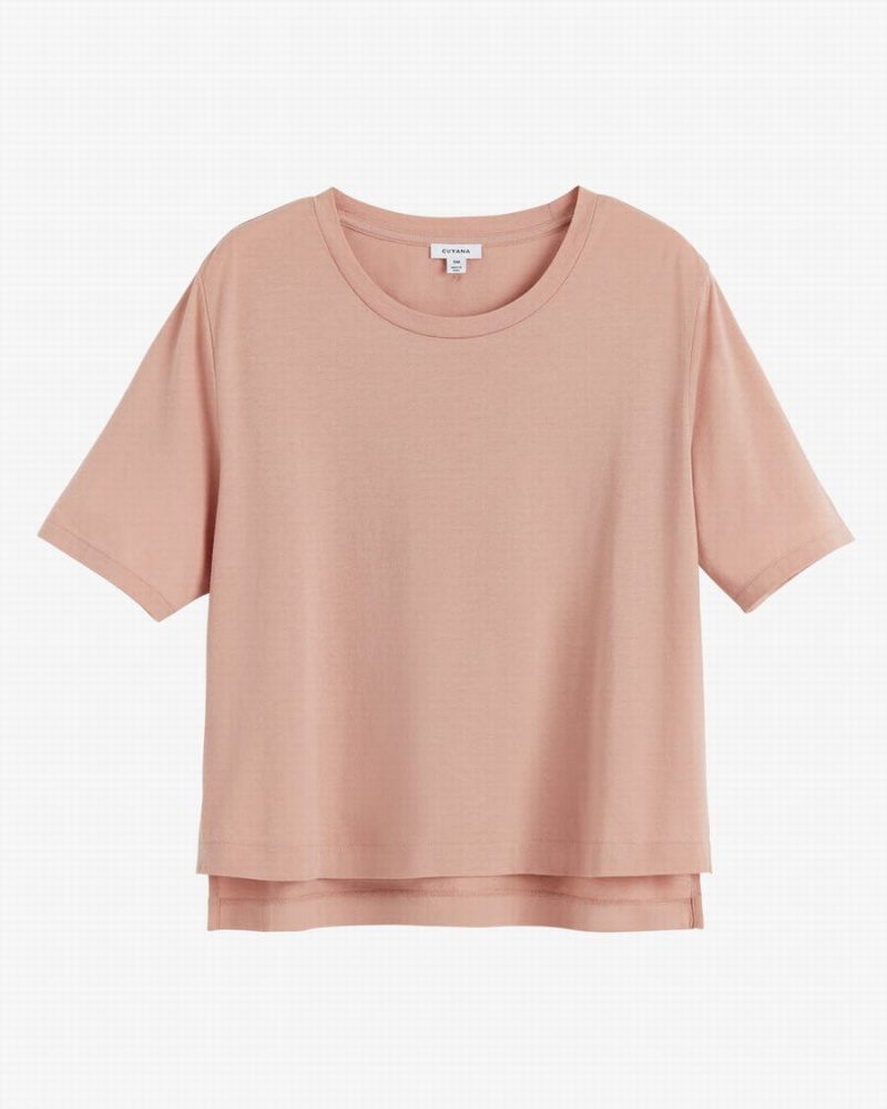 T Shirts Cuyana Pima Cropped Tee Rose Femme | UMZ-5263905