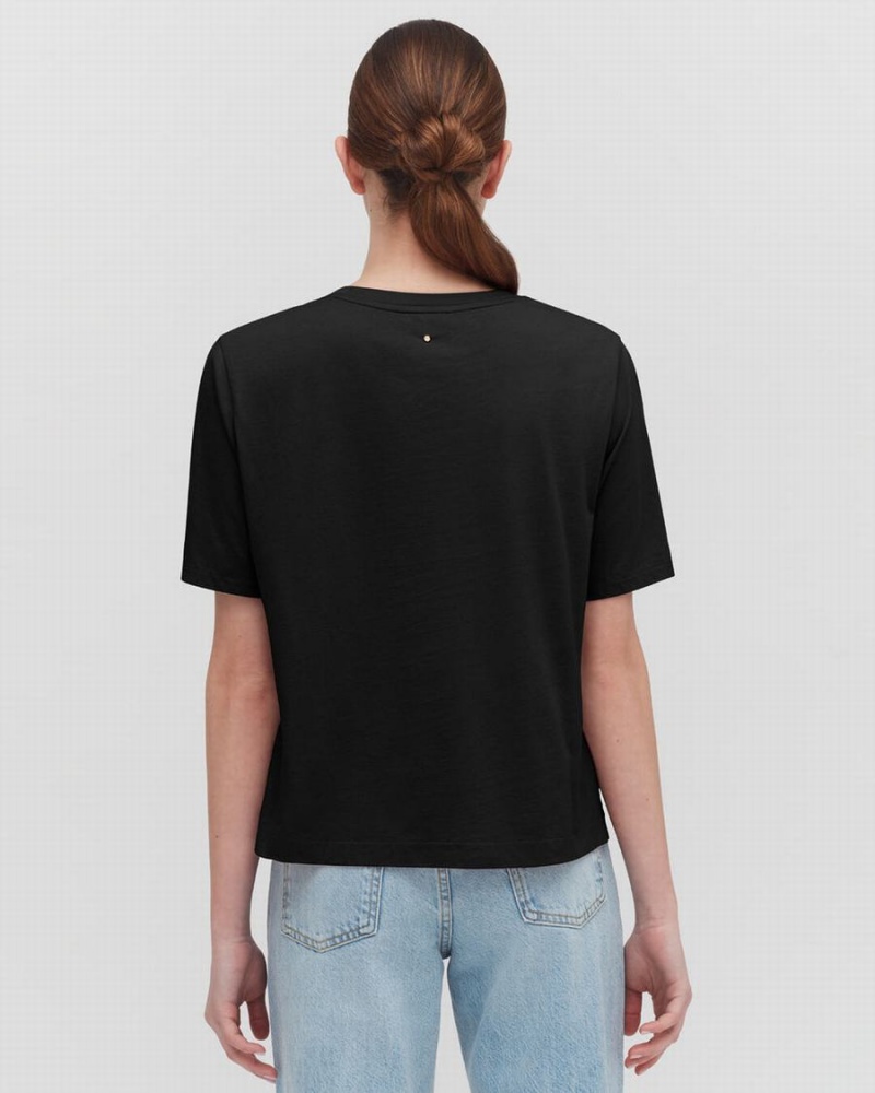 T Shirts Cuyana Pima Cropped Tee Noir Femme | KHP-2034633