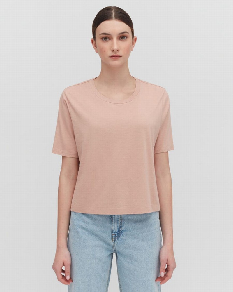 T Shirts Cuyana Pima Cropped Tee Rose Femme | UMZ-5263905