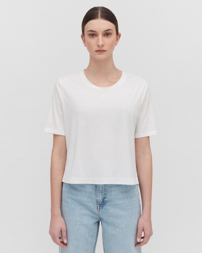 T Shirts Cuyana Pima Cropped Tee Blanche Femme | ERE-9050552