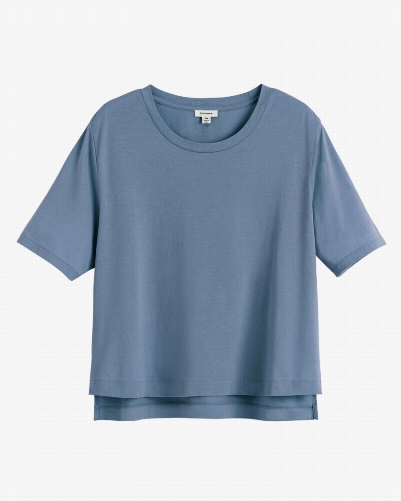 T Shirts Cuyana Pima Cropped Tee Bleu Femme | NWB-6954751