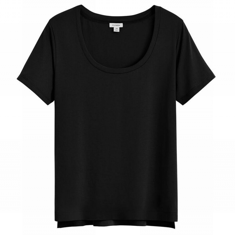 T Shirts Cuyana Pima Scoop Neck Tee Noir Femme | HLV-9689979