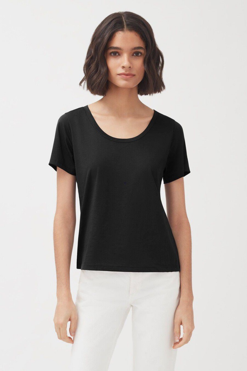 T Shirts Cuyana Pima Scoop Neck Tee Noir Femme | HLV-9689979