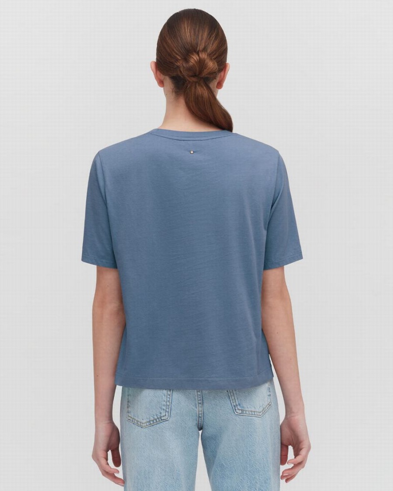 T Shirts Cuyana Pima Cropped Tee Bleu Femme | NWB-6954751