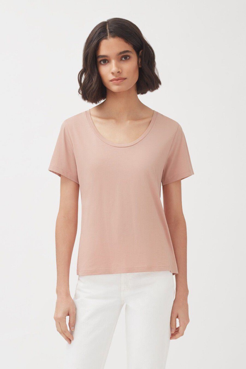 T Shirts Cuyana Pima Scoop Neck Tee Rose Femme | LCO-3936399