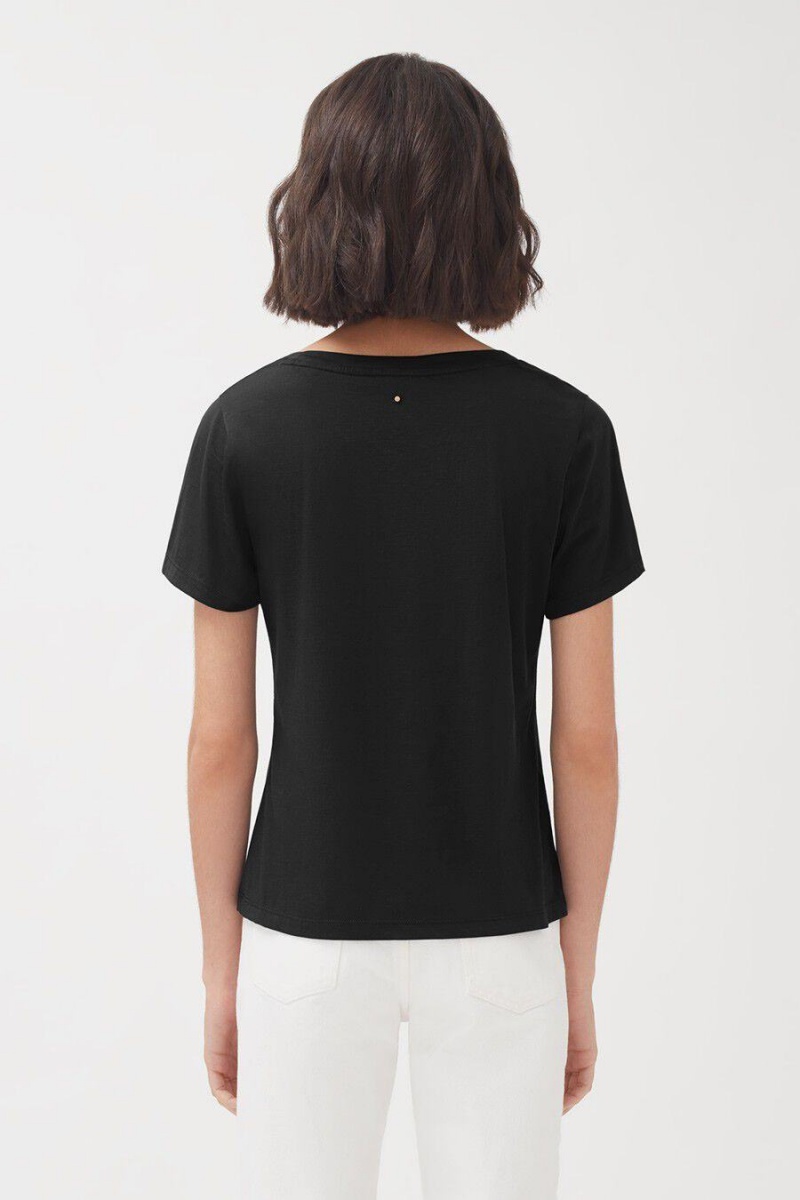 T Shirts Cuyana Pima Scoop Neck Tee Noir Femme | HLV-9689979