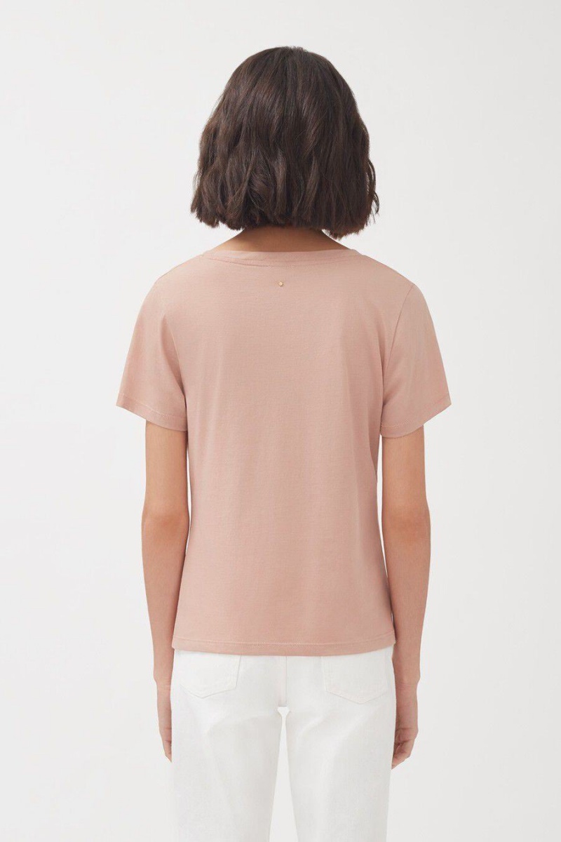 T Shirts Cuyana Pima Scoop Neck Tee Rose Femme | LCO-3936399