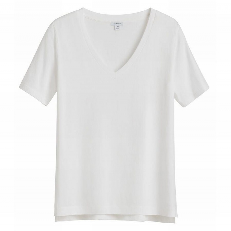 T Shirts Cuyana Pima V-Neck Tee Blanche Femme | EAI-7759061